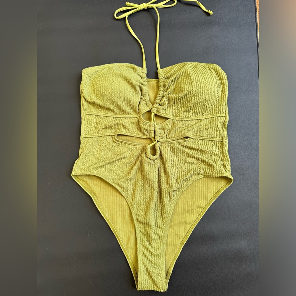 New Olive Green One Piece Swimsuit. Flattering Fit. XL rt $55 NWOT - Picture 3 of 6